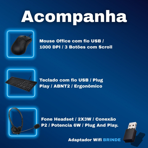 Pc Completo Intel I3 4gb Ssd 120gb Monitor 15 E Fone Headset