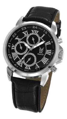 Konigswerk Mens Cuero Negro Reloj Numeros Romanos Multifunci