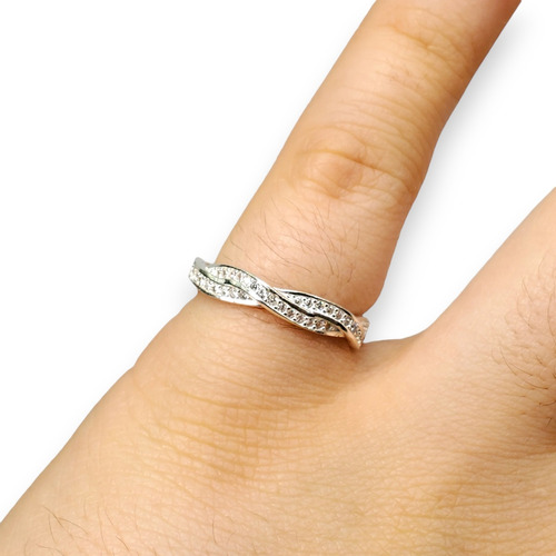 Anillo Plata Rodinada Micro Pave