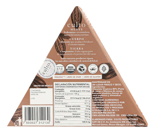 Chocolate Culto 80% Almendra Amargo 80g