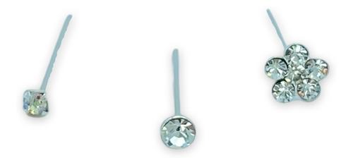 Pack 3 Piercing Circón Blanco Tornasol Flor Circones Plata