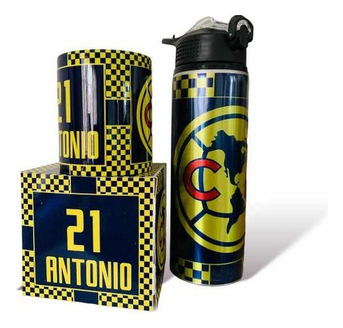 Cilindro + Taza Club América Azul Personalizado Color Azul Marino