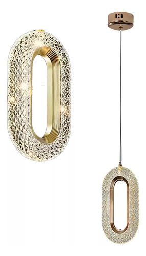 Luminária Pendente Anel De Cristal Oval Led 8w Cor Ajustável