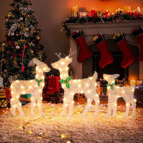 Conjunto De 3 Decoraciones De Navidad Luces De Reno, De...