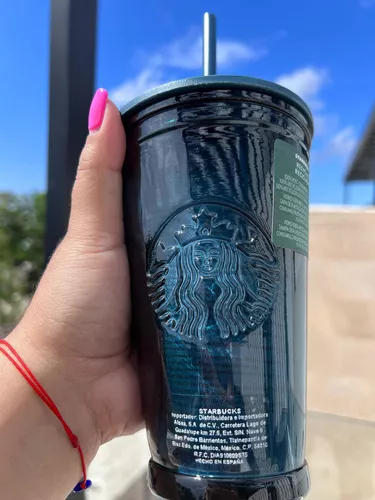 Vaso Starbucks Azul Vidrio Reciclado Capsula Sustentable