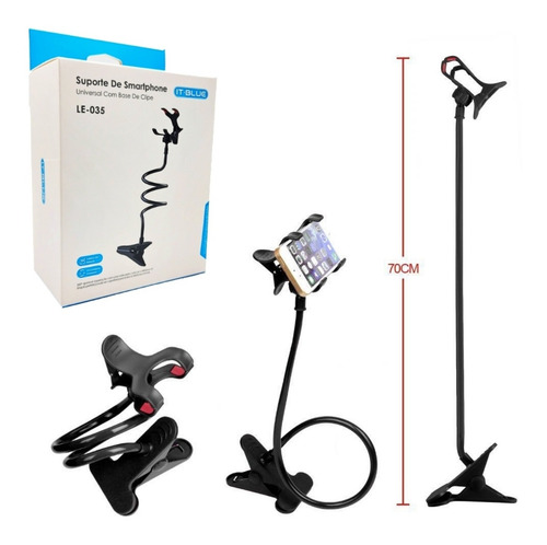 Suporte Para Celular Universal Articulado Flexível 360 Preto