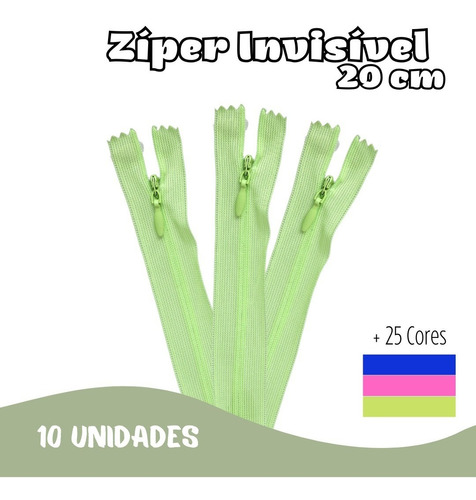 Zíper Invisível 20cm Verde Folha - Com 10 Unidades - Nybc