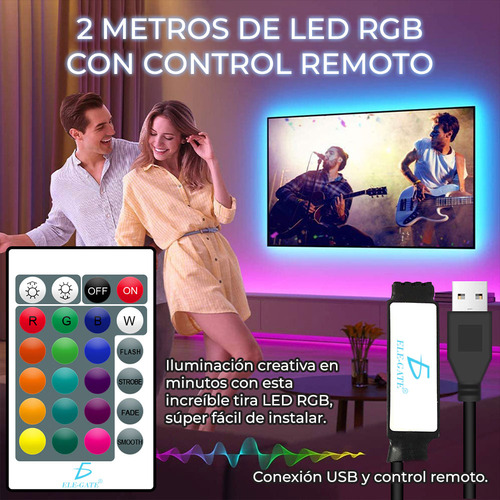 Tira De Luz Led Rbg 5050 Con Control De 2 Mt Led.42.2 T2919 Luz Rgb Ele-Gate