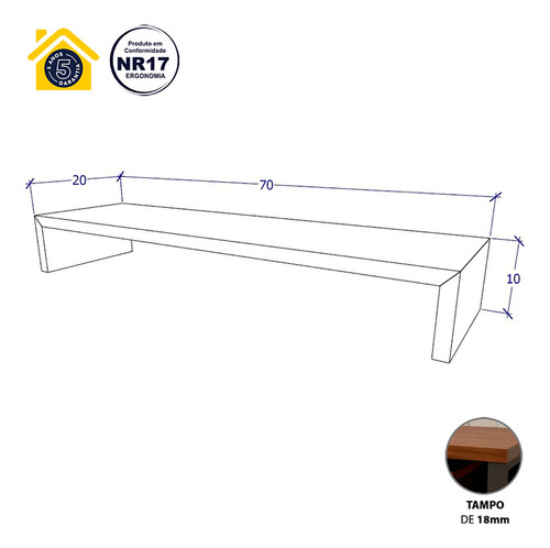Suporte P/ Monitor Mdf Mesa De Escritório 70cm X 20cm Cs F5