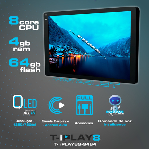 Multimídia Adak Iplay8s-9464 Logan 2013-22 Sandero 2015-19