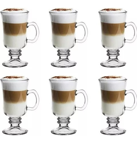 Set 6 Tazas Vidrio Cafe Capuchino Espresso Latte Cortado