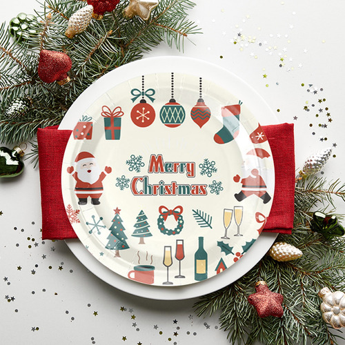 Platos De Papel Pintados Desechables Para Platos De Navidad