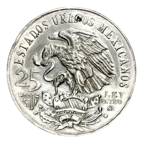 Moneda 25 Pesos México 1968 Plata 22.4 Gr Diámetro 38 Mm