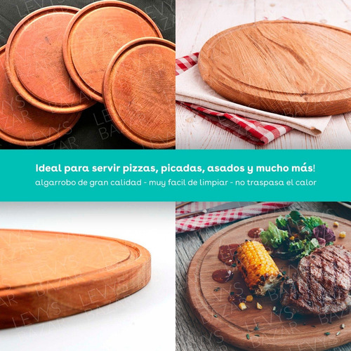 X6 Platos De Madera Algarrobo Para Asado 24cm Calidad Picada