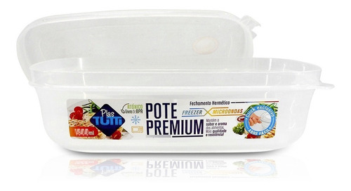 Pote Premium Retang. Fechamento Hermético 1400ml Transparent