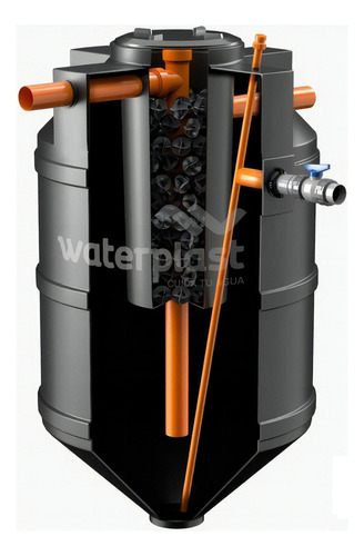 Biodigestor Waterplast Auto 1100 más Cámara Lodos más Inspección 30x30 Color Negro