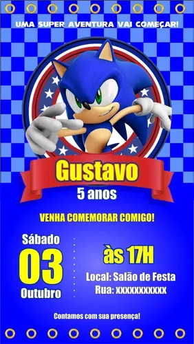 Criar convite de aniversário - Convite Sonic