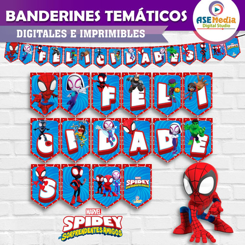 Banderín Spiderman Letrero Banner Cumpleaños Imprimible Pdf