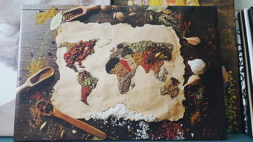 Cuadro 20x30cm Mapa Mundo Especias Cocina Comida Planeta