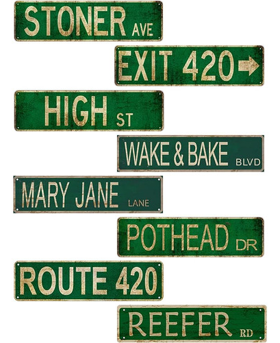 8 Pcs Stoner Avenue Mary Jane Lane Exit 420 Street Sign Weed
