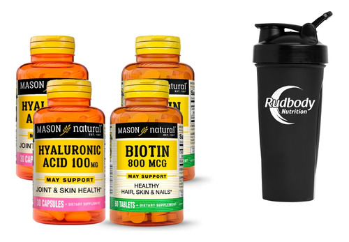 Combo Vitaminas Mason - 2 Hyaluronic Acid + 2 Biotin +shaker