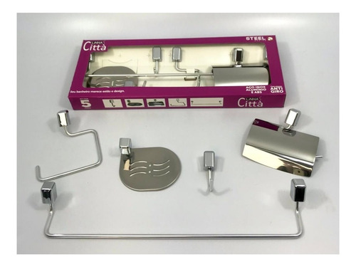 Imagem 4 de 5 de Kit Acessórios P/ Banheiro Aço Inox 5 Peças Città