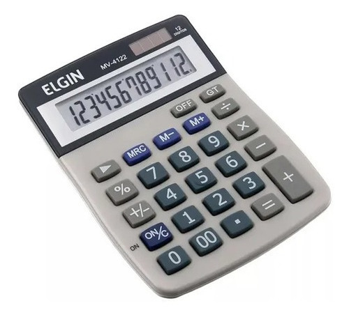 Calculadora Mesa 12 Dígitos Solar Bateria Elgin Mv4122 Cor Cinza