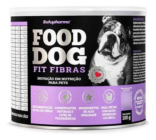 Food Dog Fit Fibras Suplemento Dietas Cães Botupharma 100g