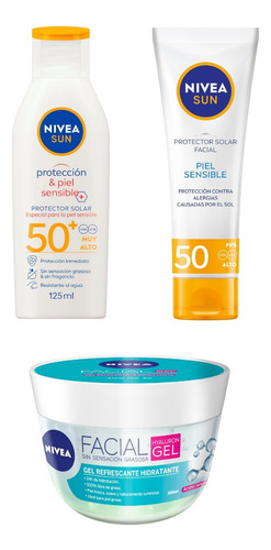 Kit Nivea Protectores Solares Piel Sensible Y Gel Facial