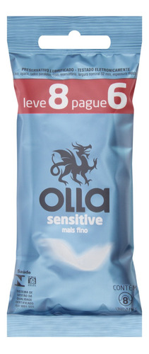 Preservativo Lubrificado Sensitive Olla Pacote Leve 8 Pague 6 Unidades