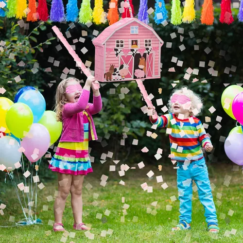 Piñata Para Fiestas Infantiles Estilo Granja Rosa De Campo
