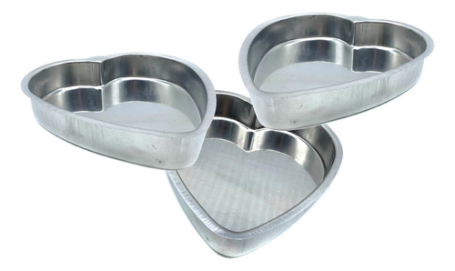Jogo 3 Formas Assadeiras Bolo Formato Coração Em Alumínio Cor Prateado