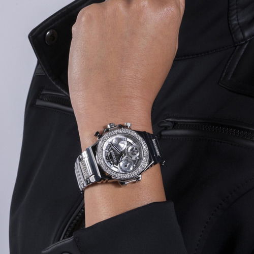 Reloj Guess Gw0552l1 Fusion Mujer Acero Inoxidable Malla Plateado Bisel Plateado Fondo Plateado