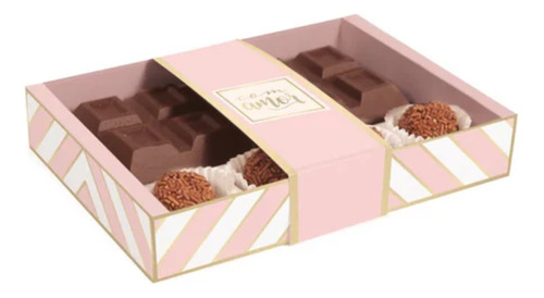 Caja Rosa Chevron Para Chocolates, Bombones Y Trufas X10