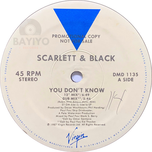 Vinilo Maxi Scarlett & Black You Don't Know - Promo Usa 1987
