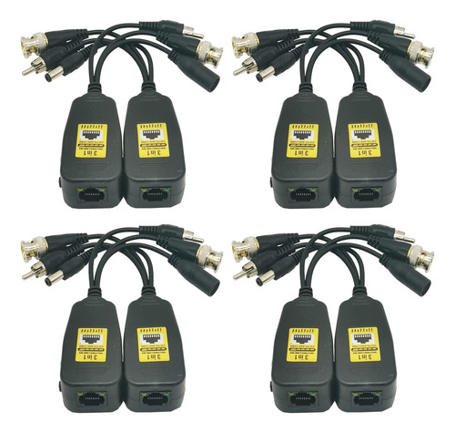 4 Pares De Conectores De Video Hd Balun De Alimentacion De D