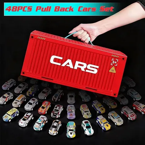Set De 48 Coches De Fricción En Miniatura Con Garaje Portátil Y Mapa De Juego – Coches De Aleación Sin Pilas, Regalo Perfecto Para Fiestas