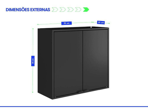 Armário Aéreo Multiúso Itatiaia Smart - 2 Portas - Preto
