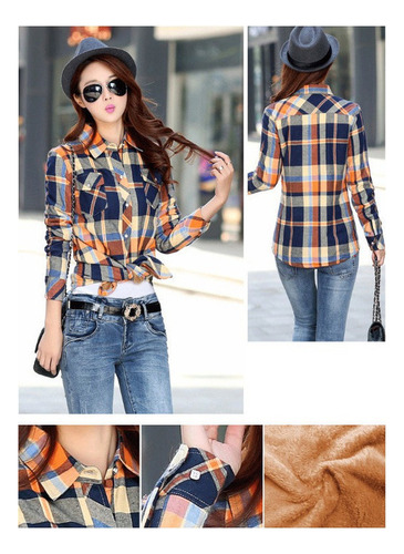 Camisa A Cuadros De Mujer De Felpa Cálida De Invierno
