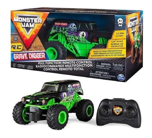 Imagen 2 de 5 de Monster Jam Grave Digger 1:24 Auto Radio Control 66803g Edu