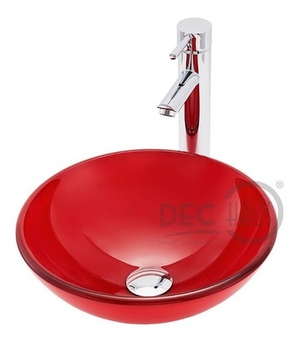 Lavamano Vidrio Rojo +llave+desague Acero 42x14cm