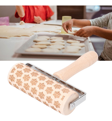 Barra De Masa Grabada En Relieve De Madera Con Rodillo Navid