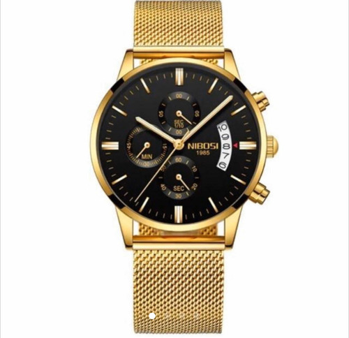Relógio Nibosi Feminino De Luxo Dourado A Prova D Água