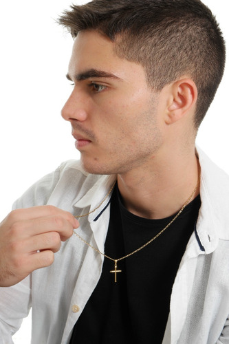 Cordão Masculino Cor Idêntica A Ouro 18k + Lindo Crucifixo