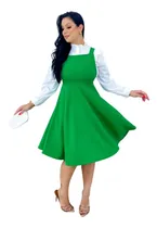 Comprar Jardineira Salopete Godê Midi Moda Evangélica Vestido Rodado