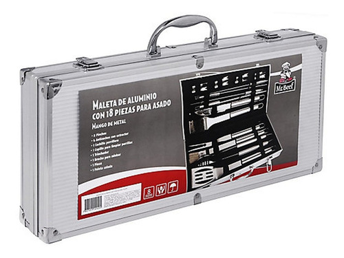 Imagen 10 de 10 de Kit Utensilios De Acero Asador Bbq 18pz. Mrbeef Estuche Pro