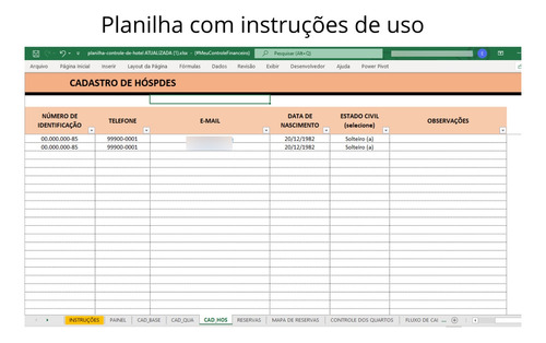 Planilha Excel Controle De Reservas Em Hoteis E Pousadas