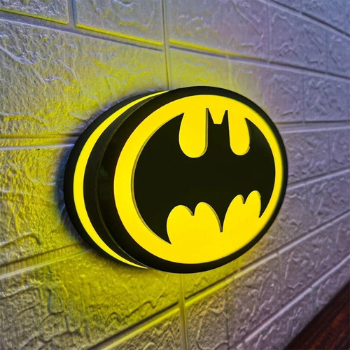 Cartel Cuadro Luminoso Led Batman Logo Negro