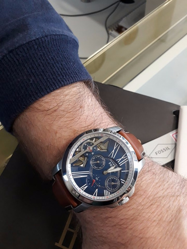 Relógio Masculino Fóssil Automático Pulseira De Couro