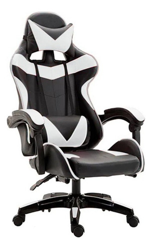 Silla Gamer Ergonómica Cuero Ecológico Reclinable Color Negro/blanco